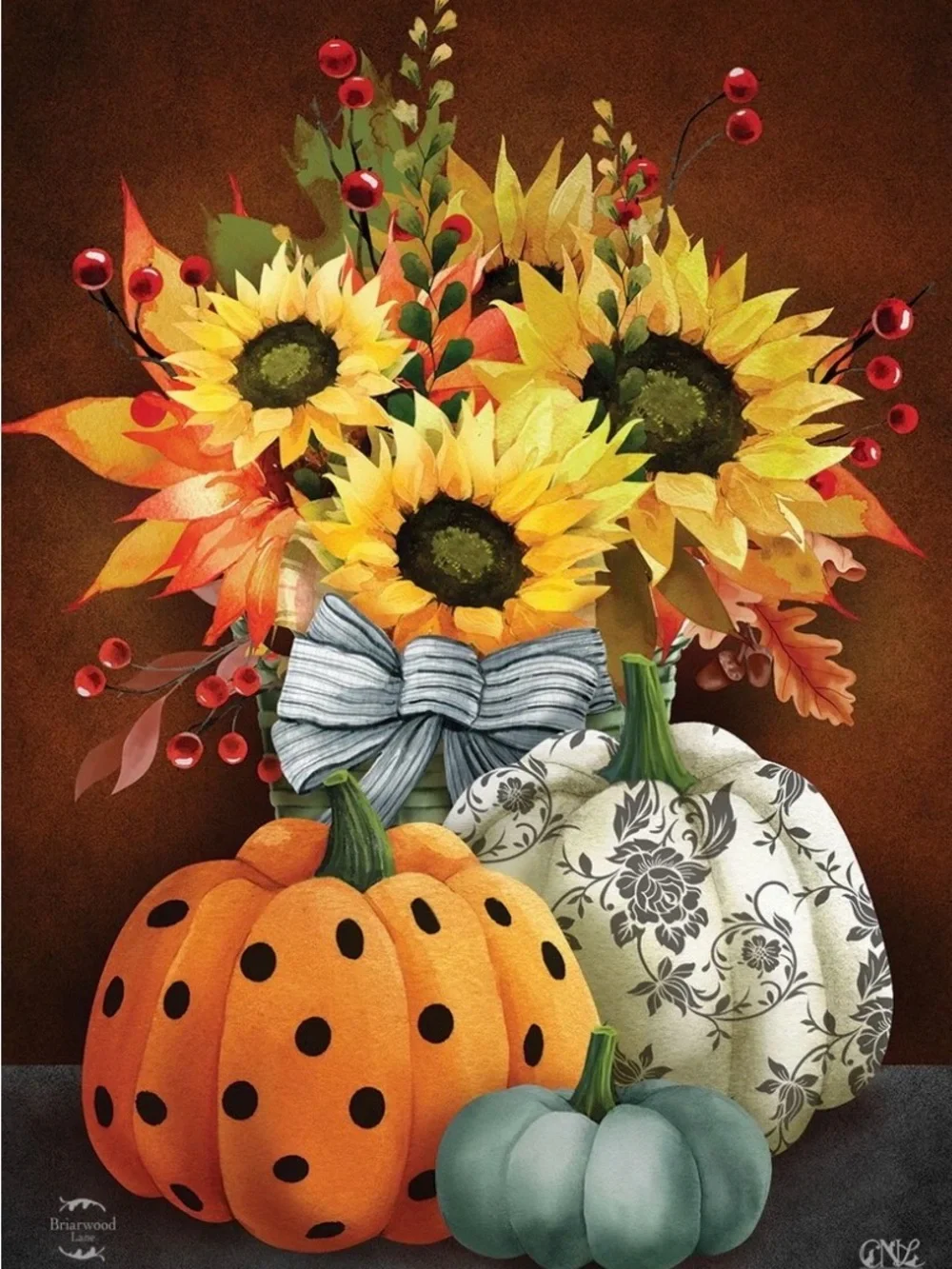 Briarwood Lane Patterned Pumpkins & Sunflowers House Flag 28x40
